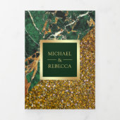 Invitation Trois Volets Parties scintillant d'or Emerald Green Marble Phot (Page de couverture)