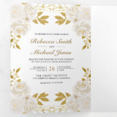 Invitation Trois Volets Parties scintillant d'or floral ivoire rustique Ma (Intérieur en premier)