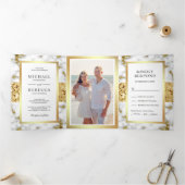 Invitation Trois Volets Parties scintillant d'or Marbre gris blanc Mariage (Intérieur)