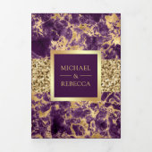 Invitation Trois Volets Parties scintillant d'or Marbre violet Mariage pho (Page de couverture)