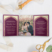 Invitation Trois Volets Parties scintillant d'or Rose Plum Mauve Mariage i