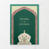 Invitation Trois Volets Parties scintillant d'or Rose vert Mint Mariage in (Page de couverture)