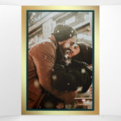 Invitation Trois Volets Parties scintillant d'or Turquoise marbre Mariage  (Intérieur au milieu)