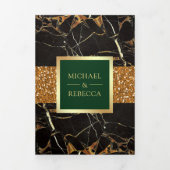 Invitation Trois Volets Parties scintillant en marbre noir en or chasseur  (Page de couverture)