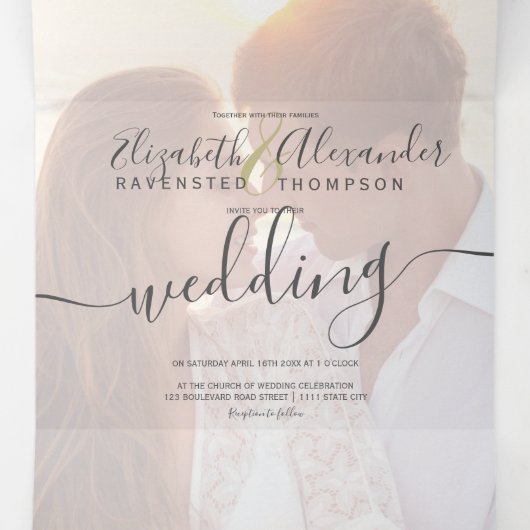 Invitation Trois Volets Parties scintillant or chic ombre blanc script pho (Intérieur au milieu)