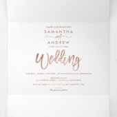 Invitation Trois Volets parties scintillant or rose ombre typographie blan (Intérieur au milieu)