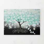 Invitation Trois Volets Pastel Mint Green sur Black Heart Leaf Mariage (Page de couverture)