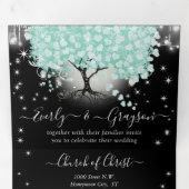 Invitation Trois Volets Pastel Mint Green sur Black Heart Leaf Mariage (Intérieur en premier)