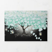 Invitation Trois Volets Pastel Mint Green sur Black Heart Leaf Mariage (Page de couverture)