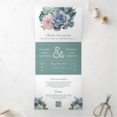 Invitation Trois Volets Pastel Succulent Ampersand QR Code Mariage (Intérieur)