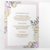 Invitation Trois Volets Pastel violet ivoire or floral tout en un Mariage (Intérieur en premier)