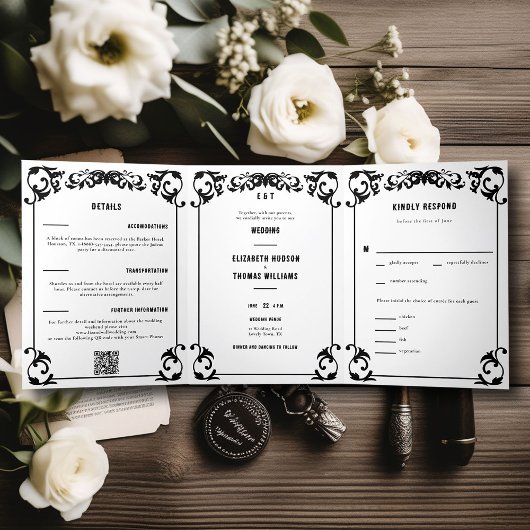 Invitation Trois Volets Pays Ouest Noir Blanc Forceau Tripli Mariage