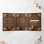 Invitation Trois Volets Pays Ouest Rustique Bois Formel Tripli Mariage (Intérieur)
