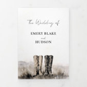 Invitation Trois Volets Pays Western Cowboy Art Sketch All One Mariage (Page de couverture)