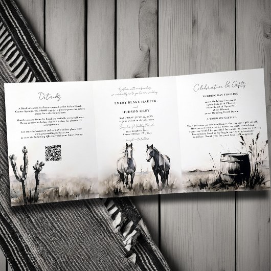 Invitation Trois Volets Pays Western Cowboy Art Sketch All One Mariage