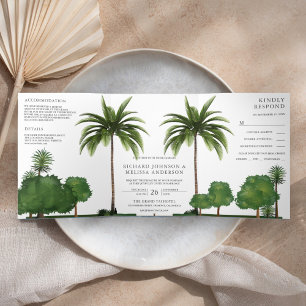 Invitation Trois Volets Paysage tropical Mariage de palmiers