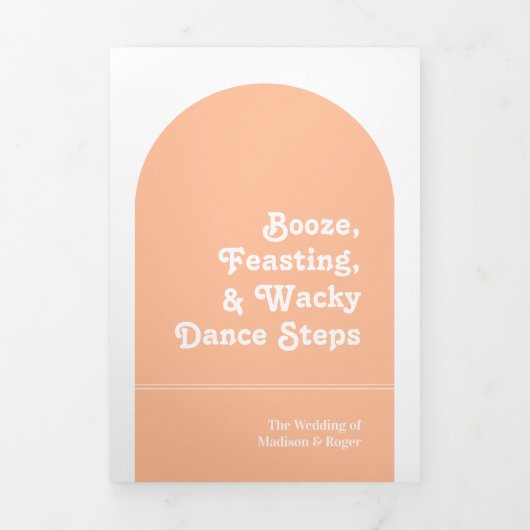 Invitation Trois Volets Peach Retro Boho Arch Photo QR Code Mariage (Page de couverture)