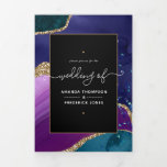 Invitation Trois Volets Peacock Galaxy Galaxy Agate Pierre Mariage Tri-Fol<br><div class="desc">Peacock couleurs et faux or parties scintillant agate pierre faire-part de mariage avec un thème spacieux personnalisable à vos spécificités. Il s'agit d'un package complet en un avec les détails de l'invité et rsvp afin que le destinataire puisse simplement couper le panneau dernier et l'afficher.</div>