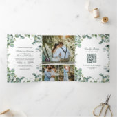 Invitation Trois Volets Photo Collage Eucalyptus moderne QR Code Mariage (Intérieur)