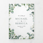 Invitation Trois Volets Photo Collage Eucalyptus moderne QR Code Mariage (Page de couverture)