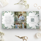 Invitation Trois Volets Photo Collage Eucalyptus moderne QR Code Mariage