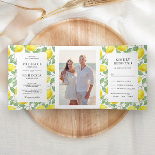 Invitation Trois Volets Photo de mariage avec verdure de verger de citron