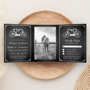 Invitation Trois Volets Photo de mariage de bicyclette en tandem de tablea