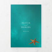 Invitation Trois Volets Photo de mariage de destination océan RSVP QR déta (Page de couverture)