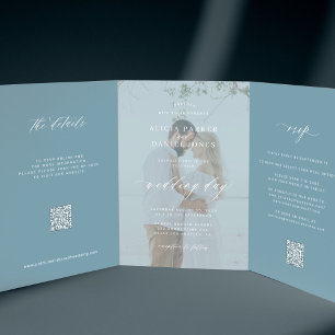Invitation Trois Volets Photo de mariage de destination RSVP détails code 