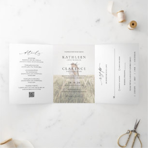 Invitation Trois Volets Photo élégant en noir et blanc pour mariage classi