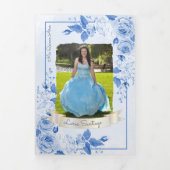 Invitation Trois Volets Photo Espagnol bleu clair Roses Quinceanera (Page de couverture)