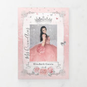Invitation Trois Volets Photo Espagnol clair rose argent Quinceanera (Page de couverture)