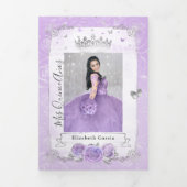 Invitation Trois Volets Photo Espagnol clair violet et argent Quinceanera (Page de couverture)