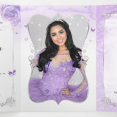 Invitation Trois Volets Photo Espagnol clair violet et argent Quinceanera (Intérieur au milieu)