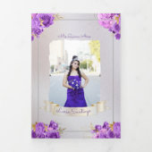 Invitation Trois Volets Photo Espagnol Perle et pourpre Rose Quinceanera (Page de couverture)