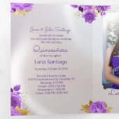 Invitation Trois Volets Photo Espagnol Perle et pourpre Rose Quinceanera (Intérieur en premier)