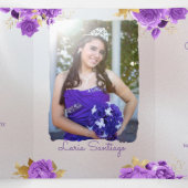 Invitation Trois Volets Photo Espagnol Perle et pourpre Rose Quinceanera (Intérieur au milieu)