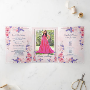 Invitation Trois Volets Photo Espagnol rose et violet Rose Quinceanera