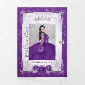Invitation Trois Volets Photo Espagnol violet et argent Quinceanera (Page de couverture)