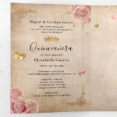 Invitation Trois Volets Photo espagnole Blush Rose Gold Quinceanera (Intérieur en premier)