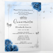 Invitation Trois Volets Photo espagnole Silver Royal Blue Quinceanera (Intérieur en premier)