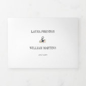 Invitation Trois Volets Photo Mariage bleu marine et rose vif (Page de couverture)