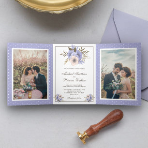 Invitation Trois Volets Photo Mariage floral de lavande douce