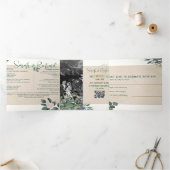 Invitation Trois Volets Photo Mariage florale Blush sur mesure (Intérieur)