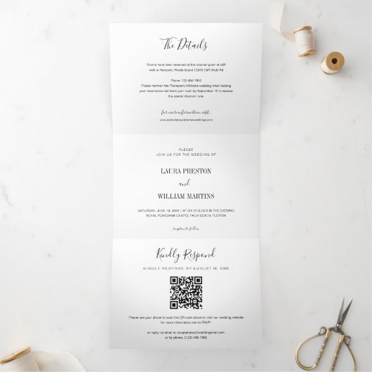 Invitation Trois Volets Photo Mariage minimale avec RSVP QR Code et détail (Intérieur)