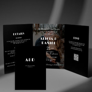 Invitation Trois Volets Photo moderne noir et blanc rsvp détails mariage