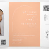 Invitation Trois Volets Photo moderne Peach Boho Arch Photo QR Code Mariag (Intérieur au milieu)