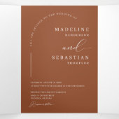 Invitation Trois Volets Photo moderne Terracotta Boho Arch Photo QR Code M (Intérieur au milieu)