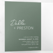 Invitation Trois Volets Photo verte minimaliste Mariage moderne (Intérieur en premier)