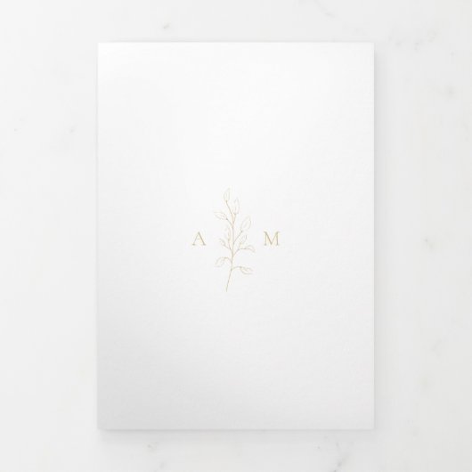 Invitation Trois Volets Photographie botanique d'or propre Mariage élégant (Page de couverture)